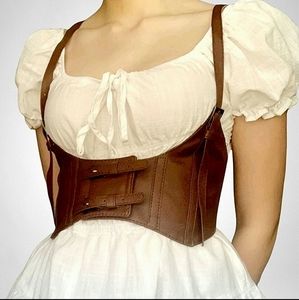 Brown Faux leather Corset Body Harness Belt Waist Steampunk Cottagecore Festival